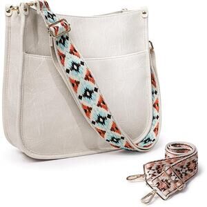 New Viva Terry Off White Vegan Leather 2 Adjustable Strap Crossbody Shoulder Bag